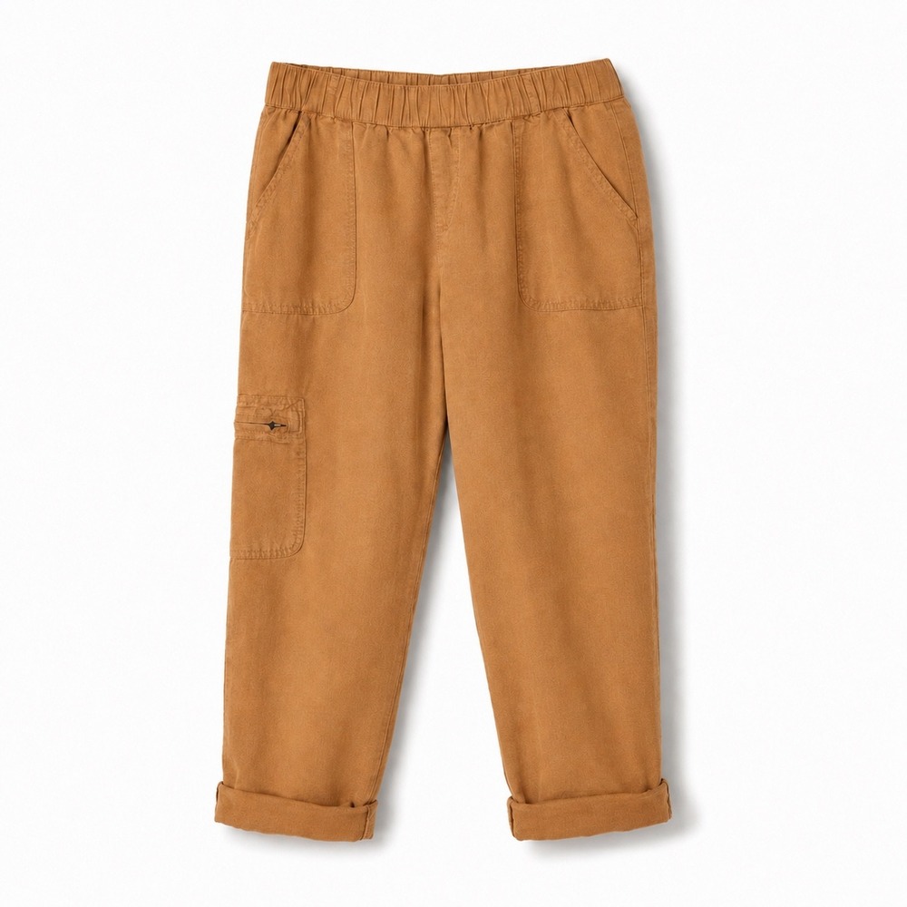 Nicole Miller New York Linen Blend Cargo Jogger Pants Camel Tan Large - Picture 2 of 9